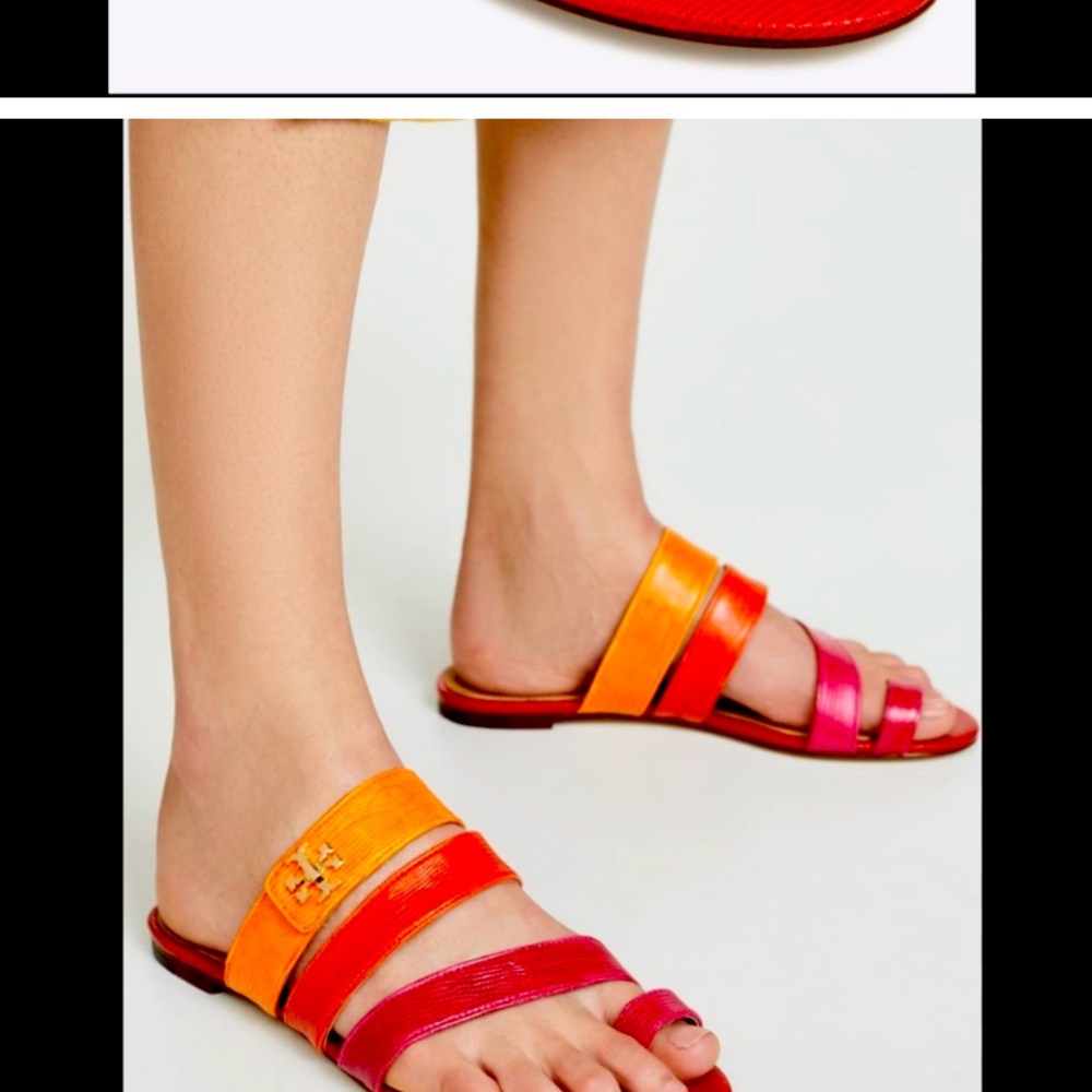 Tory Burch Women's Kira Red Pink and Orange Sandals